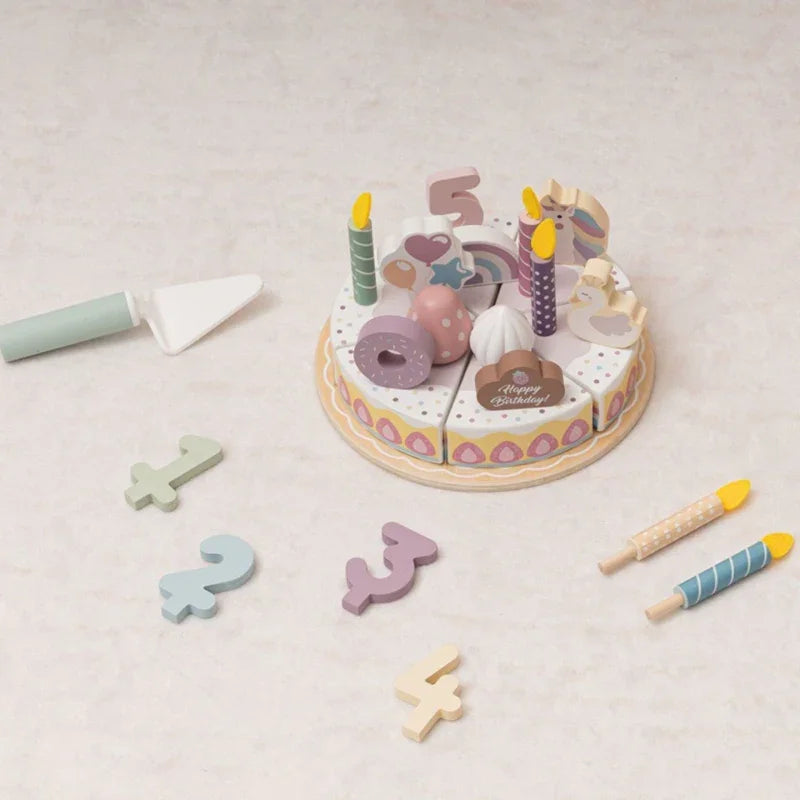 2-TOOKY TOY Drewniany Tort Urodzinowy Krajalny Na Rzepy-2