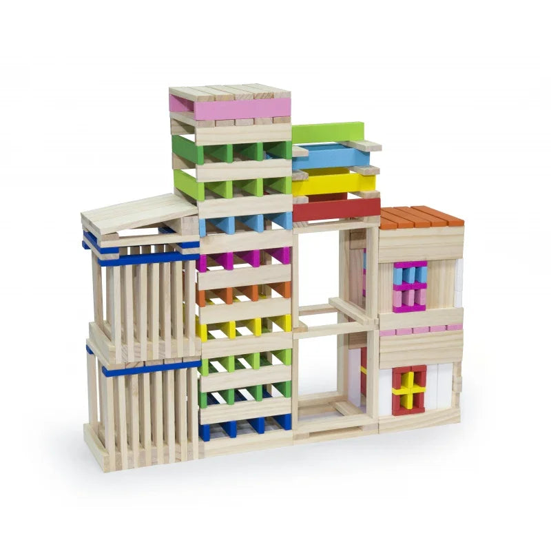 VIGA Drewniane Klocki konstrukcyjne Budynki - zabawki-dla-dziewczynki