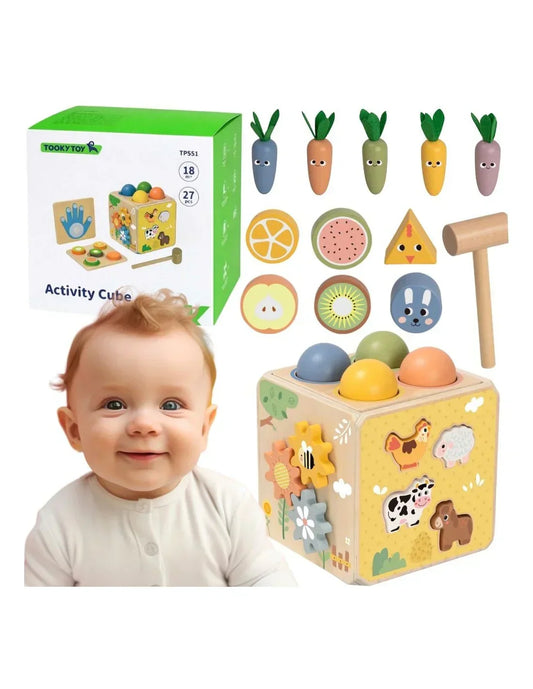 Drewniana kostka aktywności TOOKY TOY 5w1 Montessori