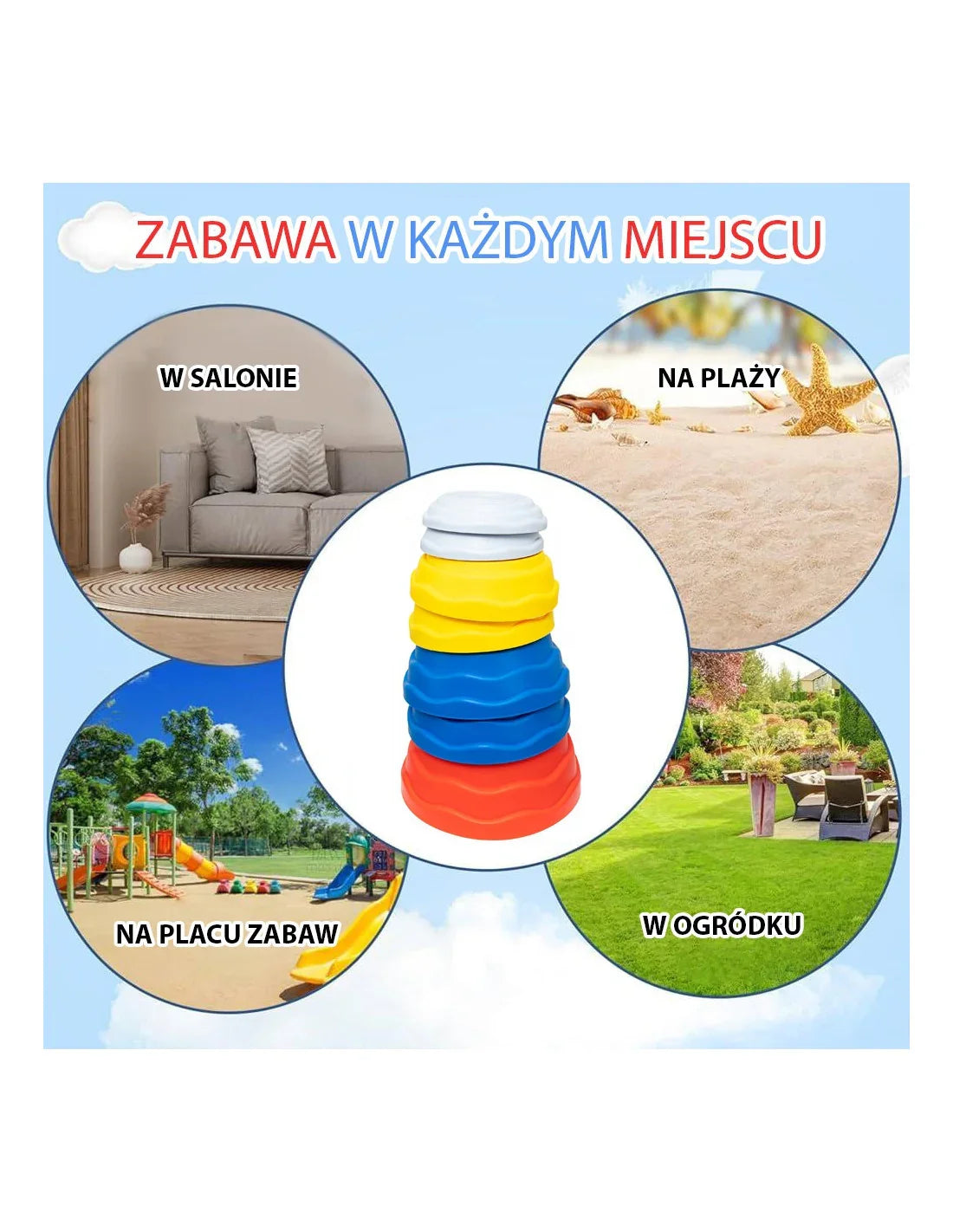 Kolorowe kamienie treningowe WOOPIE do aktywnej zabawy na świeżym powietrzu - zabawki-dla-dziewczynki.com
