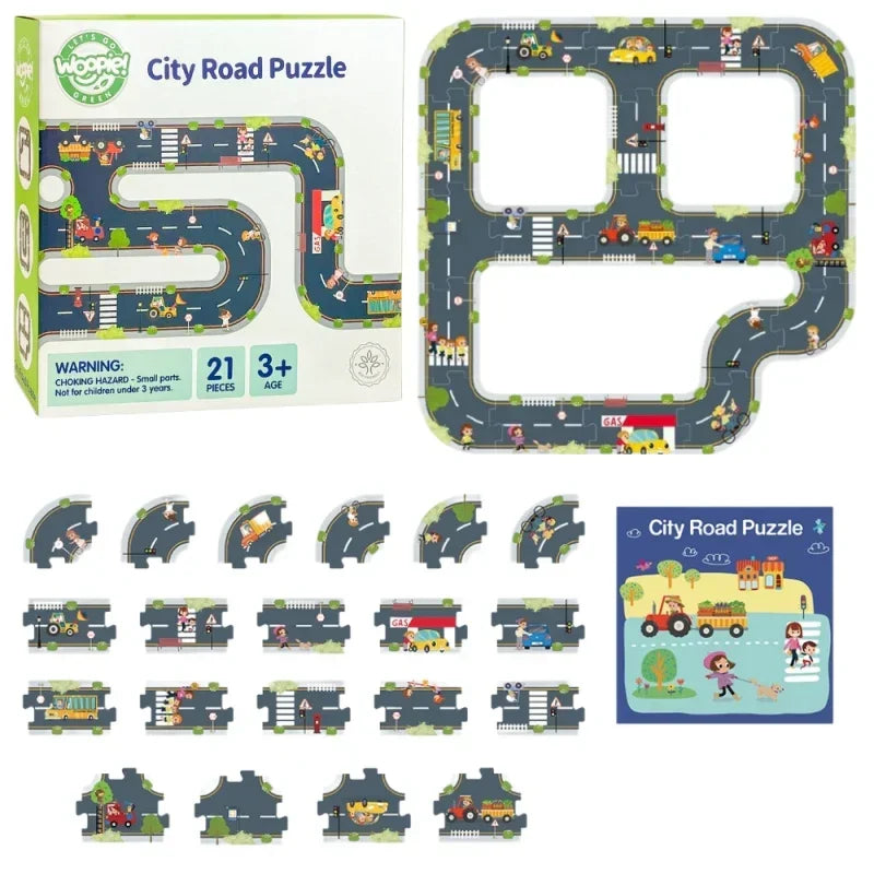 WOOPIE GREEN Droga Puzzle dla Dzieci autostrada 21 elementów  - zabawki-dla-dziewczynki