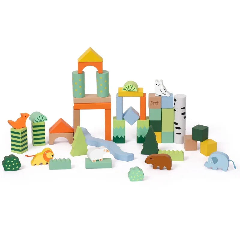 CLASSIC WORLD Zestaw Drewnianych Klocków Leśny Świat 50 el. - zabawki-dla-dziewczynki