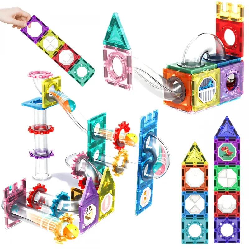 WOOPIE Klocki Magnetyczne Konstrukcyjne 3D Zestaw Edukacyjny Tor Kulkowy 126el.el. - zabawki-dla-dziewczynki