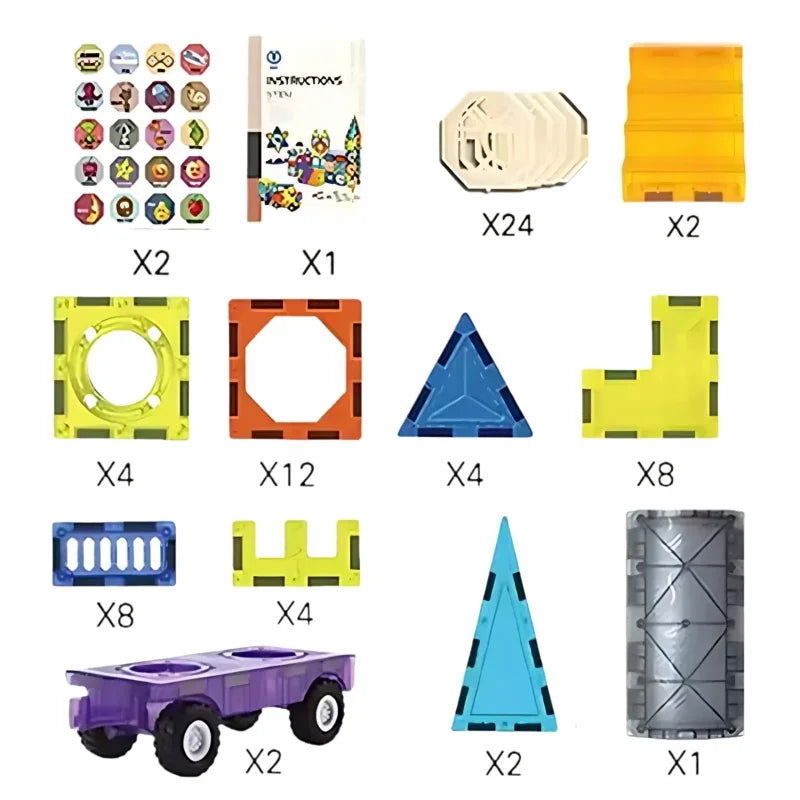 WOOPIE Klocki Magnetyczne 3D Zestaw Zamek Pojazdy 71el. - zabawki-dla-dziewczynki