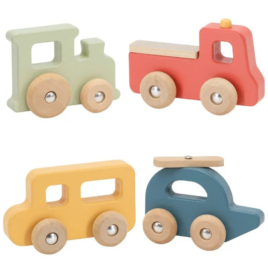 VIGA Zestaw Drewnianych Kolorowych Pojazdów 4szt. PolarB dla dzieci - zabawki-dla-dziewczynki
