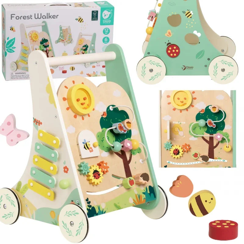 Classic World Drewniany Pchacz Multifunkcyjny 8w1 "Leśny Chodzik" - zabawki-dla-dziewczynki