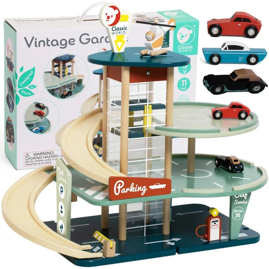 CLASSIC WORLD Wielopoziomowy Parking Auta Helikopter Dystybutor Myjnia + Akc. - zabawki-dla-dziewczynki