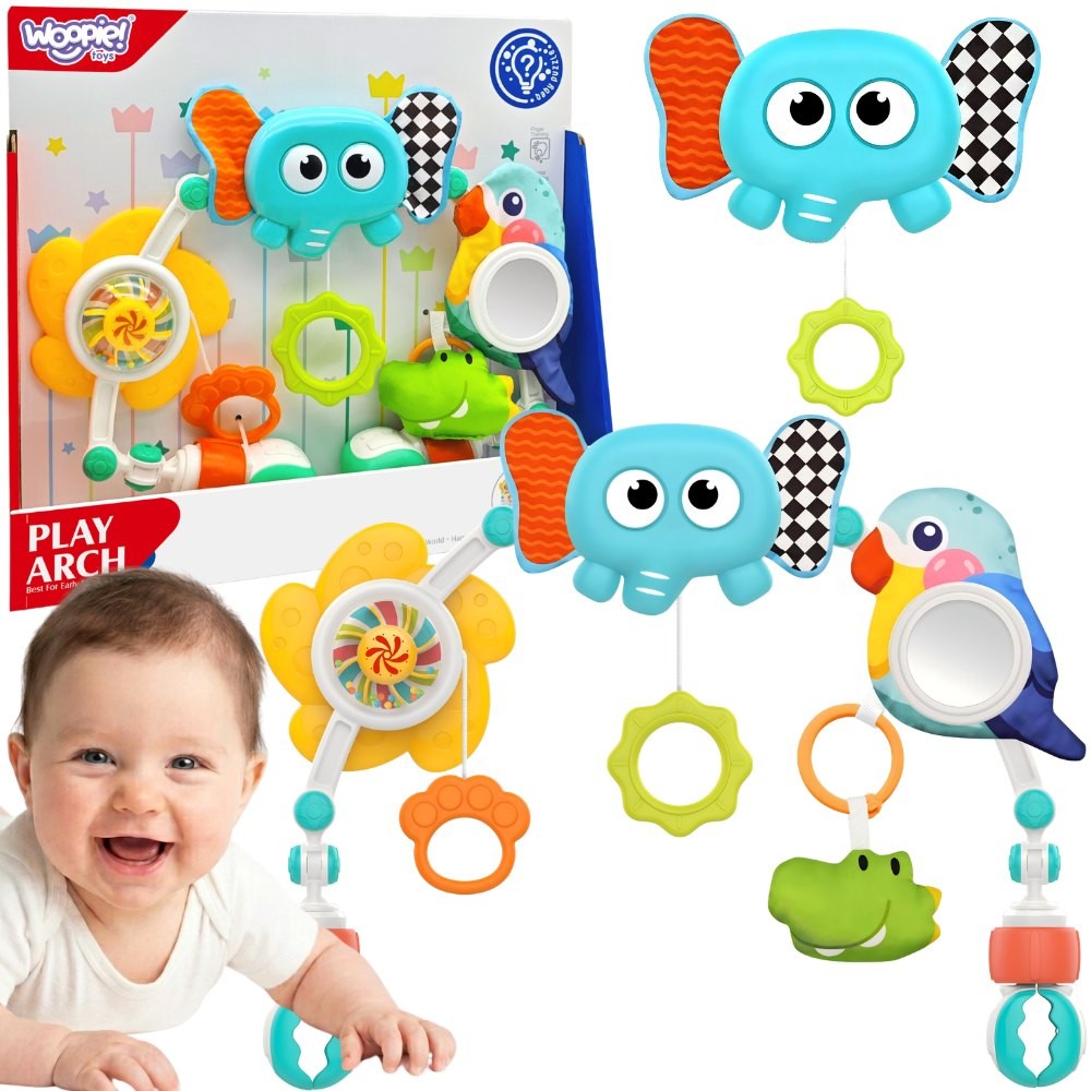 1-WOOPIE BABY Łuk Sensoryczny Z Zabawkami Do Łóżeczka i Wózka Słoń Papuga-1