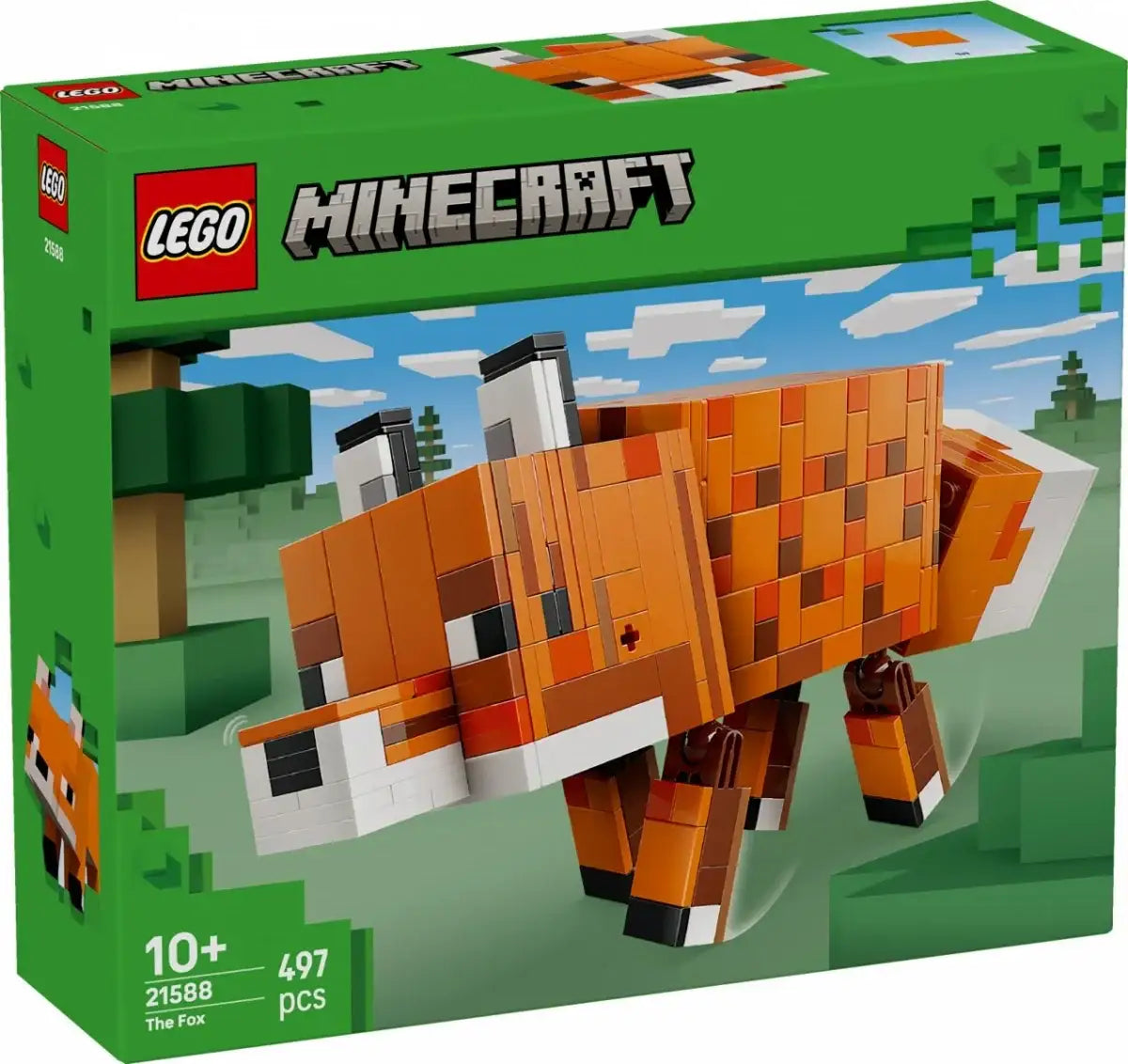 Zestaw LEGO Minecraft lis, kreatywna zabawka dla dzieci, pudełko na tle pikselowego lasu - zabawki-dla-dziewczynki