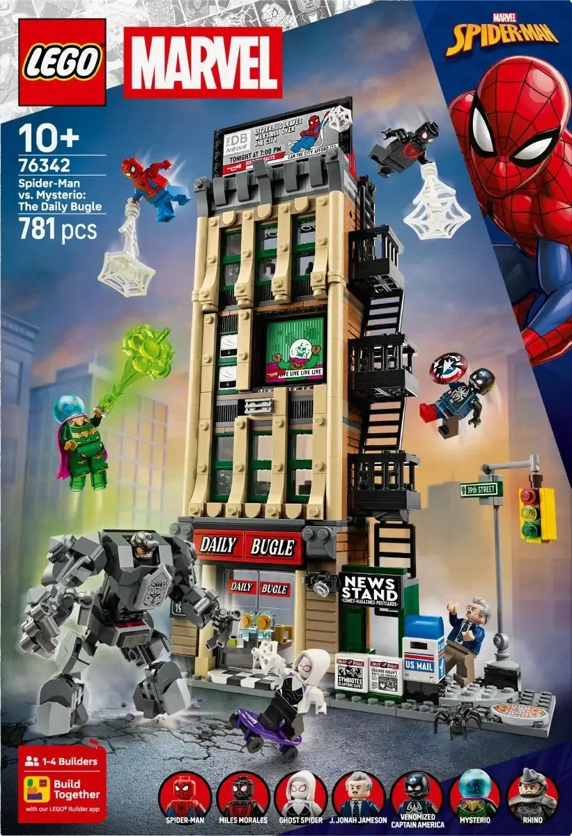 Klocki LEGO Super Heroes 76342 Spider-Man kontra Mysterio Daily Bugle detal i figurki - zabawki-dla-dziewczynki