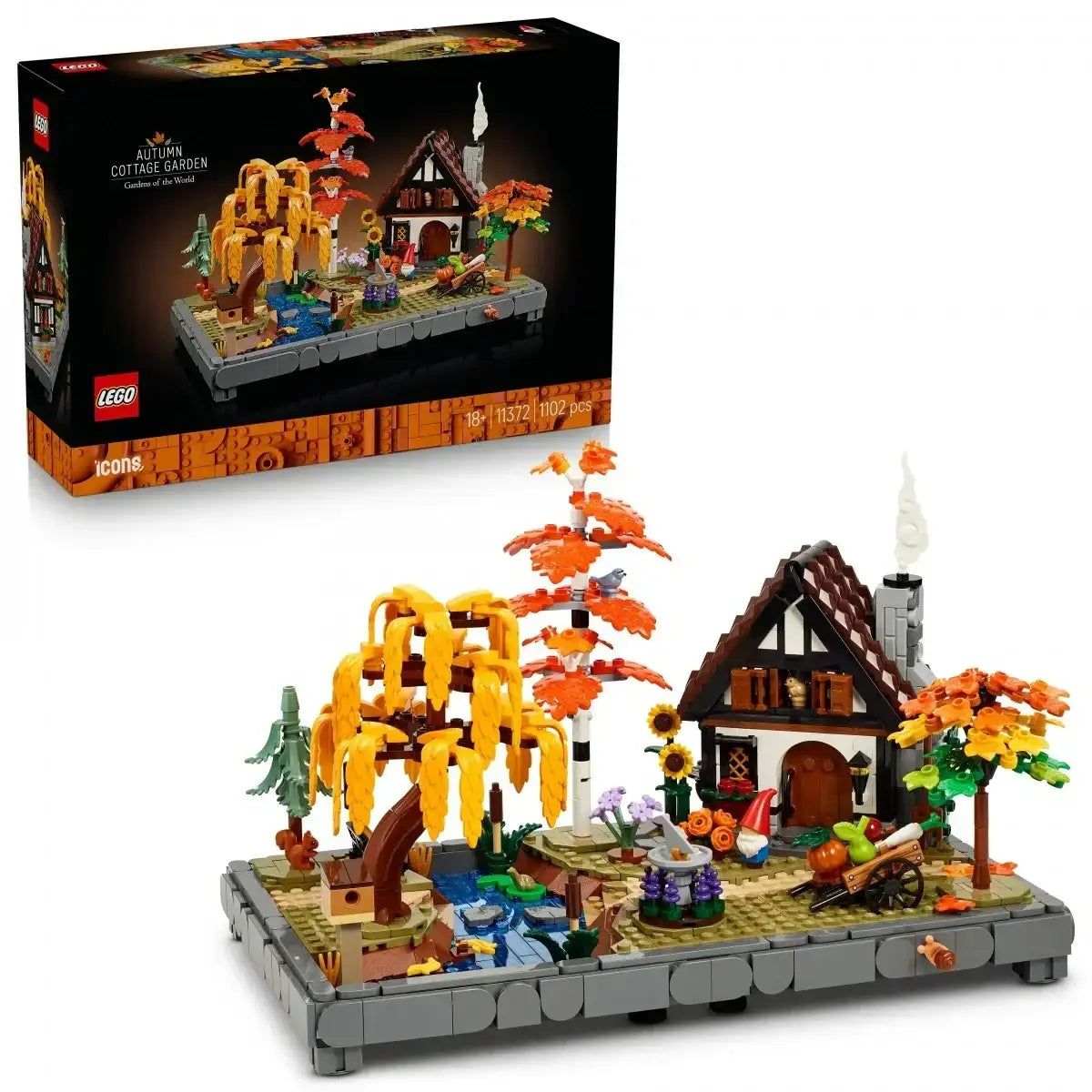 LEGO Icons 11372 Jesienny ogród z chatką zabawa dla dzieci - zabawki-dla-dziewczynki