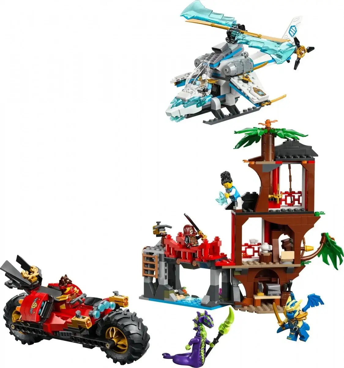LEGO Ninjago zestaw z pojazdami i bazą w drzewie