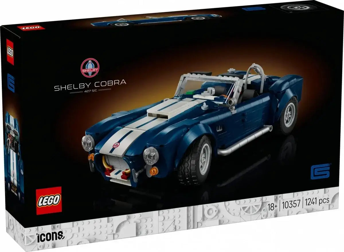 Klocki LEGO Shelby Cobra 427 S/C niebieskie auto wyścigowe z lat 60 - zabawki-dla-dziewczynki