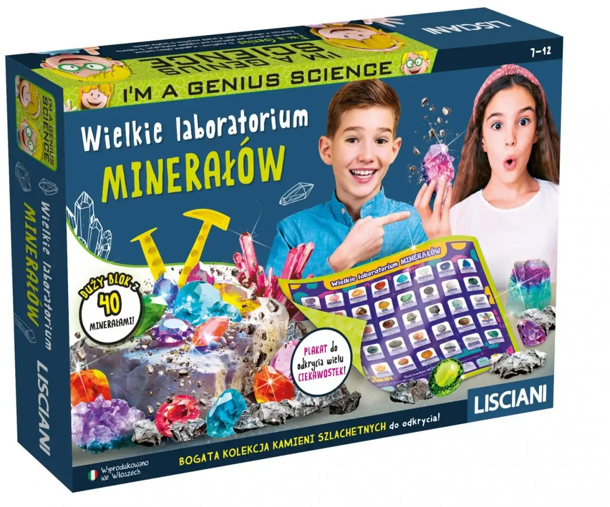 Lisciani Im a Genius Laboratorium Minerałów, zestaw naukowy dla dzieci do poznawania minerałów.