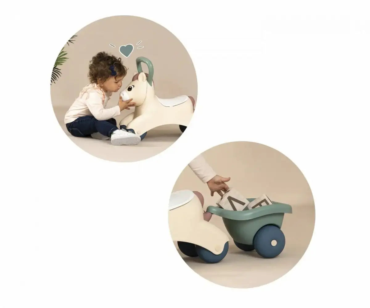 SMOBY Little Pierwszy Jeżdzik Pony interaktywny kucyk z przyczepką - zabawki-dla-dziewczynki