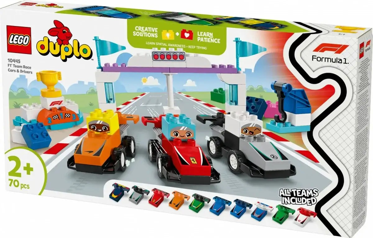 LEGO Klocki DUPLO 10445 Bolidy i kierowcy F1 dla dzieci - zabawki-dla-dziewczynki