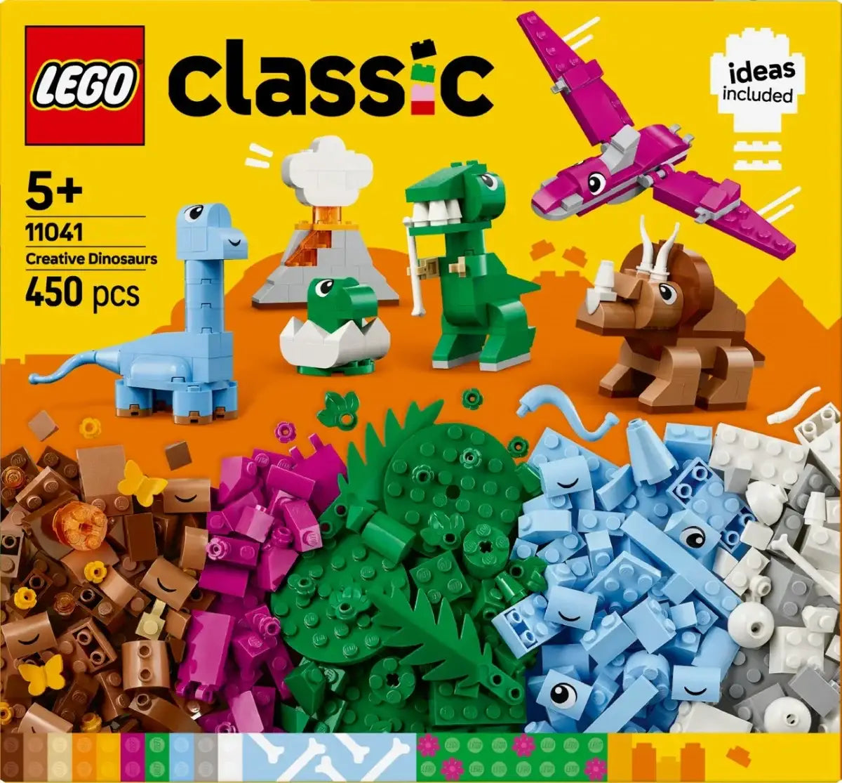 Zestaw kreatywnych klocków LEGO Classic dinozaury dla dzieci, kolorowe elementy, 450 sztuk  - zabawki-dla-dziewczynki