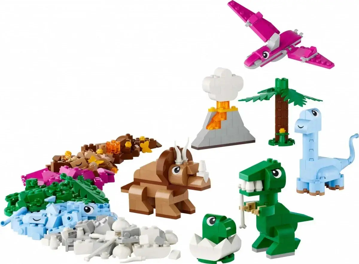 Klocki LEGO dinozaury, wulkan i palma, kreatywne zabawki dla dziewczynki