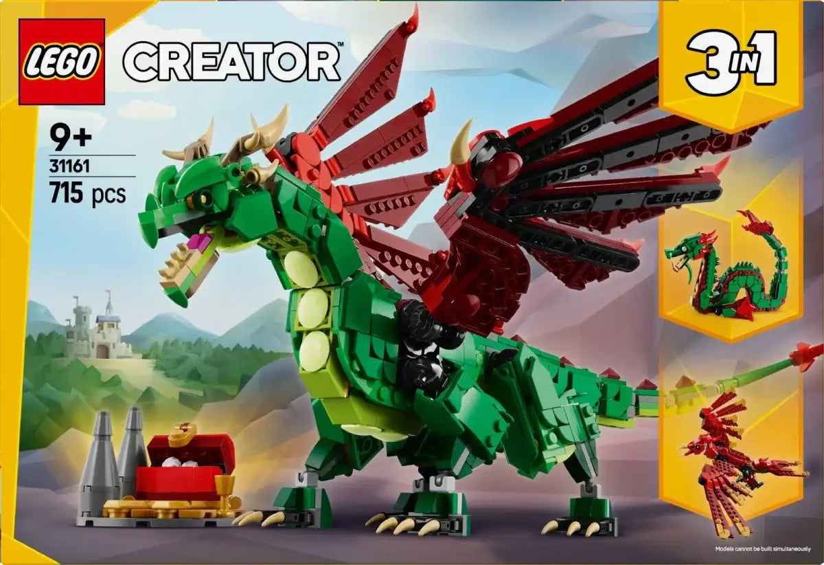 Zestaw LEGO Creator 3w1, zielony smok z czerwonymi skrzydłami, zabawka kreatywna dla dzieci - zabawki-dla-dziewczynki