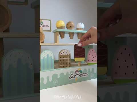 WOOPIE GREEN Drewniana Lodziarnia Sklepik Zestaw z Lodami Stragan 16 EL