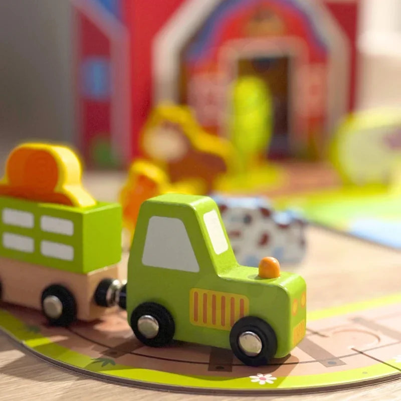 TOOKY TOY Drewniana Farma w Walizce Figurki Pojazdy - zabawki-dla-dziewczynki