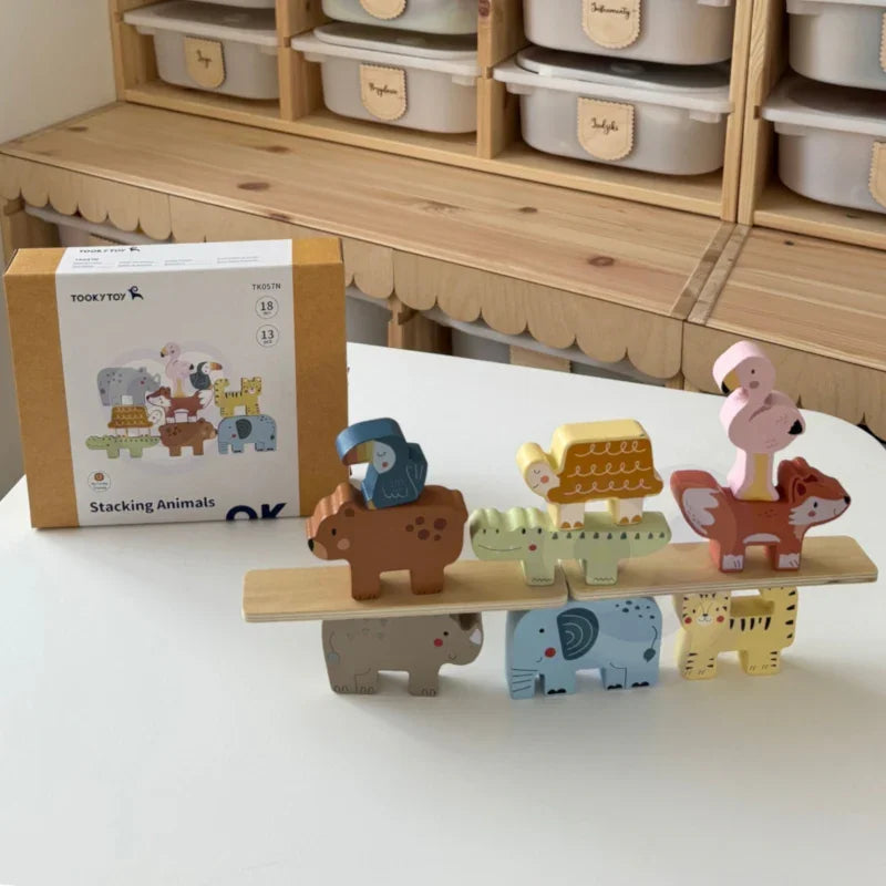 TOOKY TOY Drewniane Klocki Układanka Zwierzątka Montessori 9 el. - zabawki-dla-dziewczynki