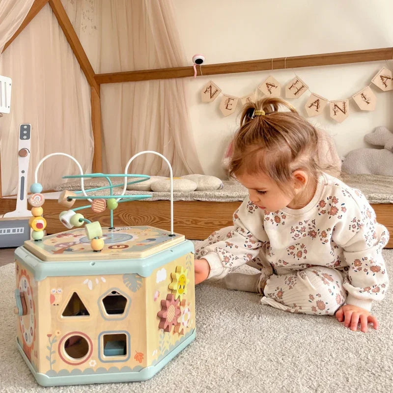 TOOKY TOY Interaktywny Drewniany Sześciokąt Montessori Otwierane Pudełko - zabawki-dla-dziewczynki
