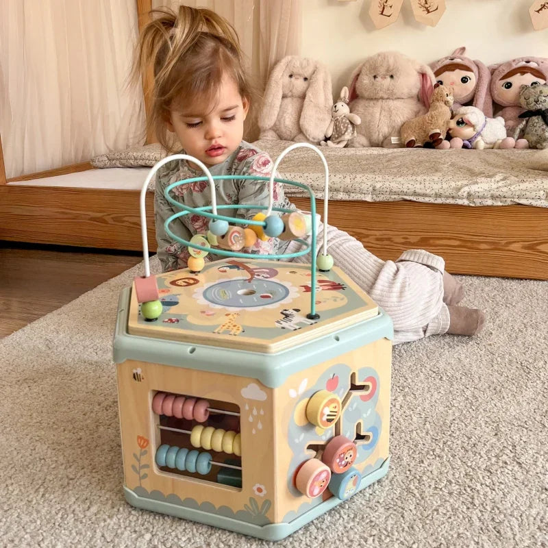 TOOKY TOY Interaktywny Drewniany Sześciokąt Montessori Otwierane Pudełko - zabawki-dla-dziewczynki