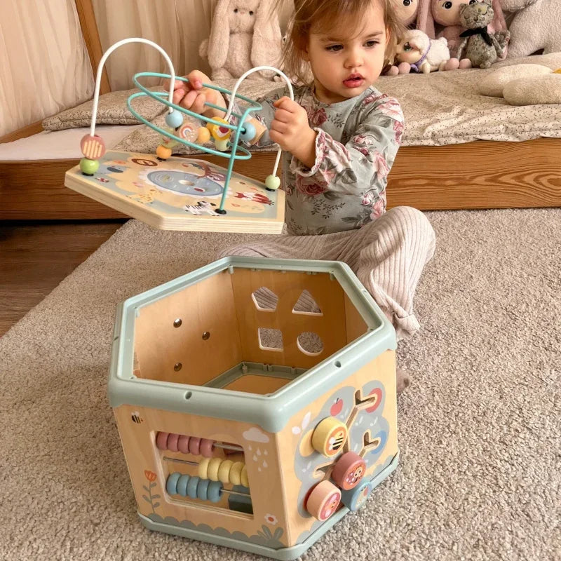 TOOKY TOY Interaktywny Drewniany Sześciokąt Montessori Otwierane Pudełko - zabawki-dla-dziewczynki