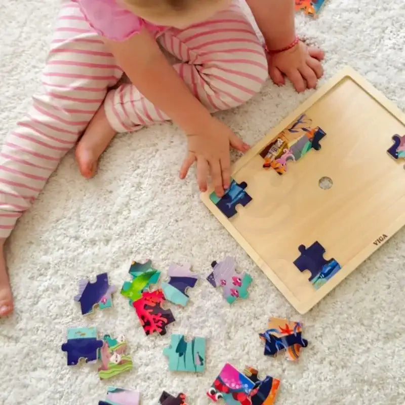 VIGA Drewniane Puzzle Sekrety Morza 24 elementy kreatywna zabawa dla dzieci  - zabawki-dla-dziewczynki