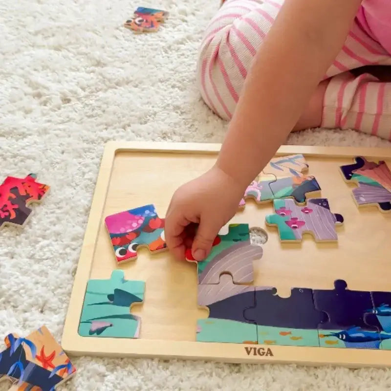 Zabawka VIGA Drewniane Puzzle Układanka 24 el. Sekrety Morza edukacyjna - zabawki-dla-dziewczynki