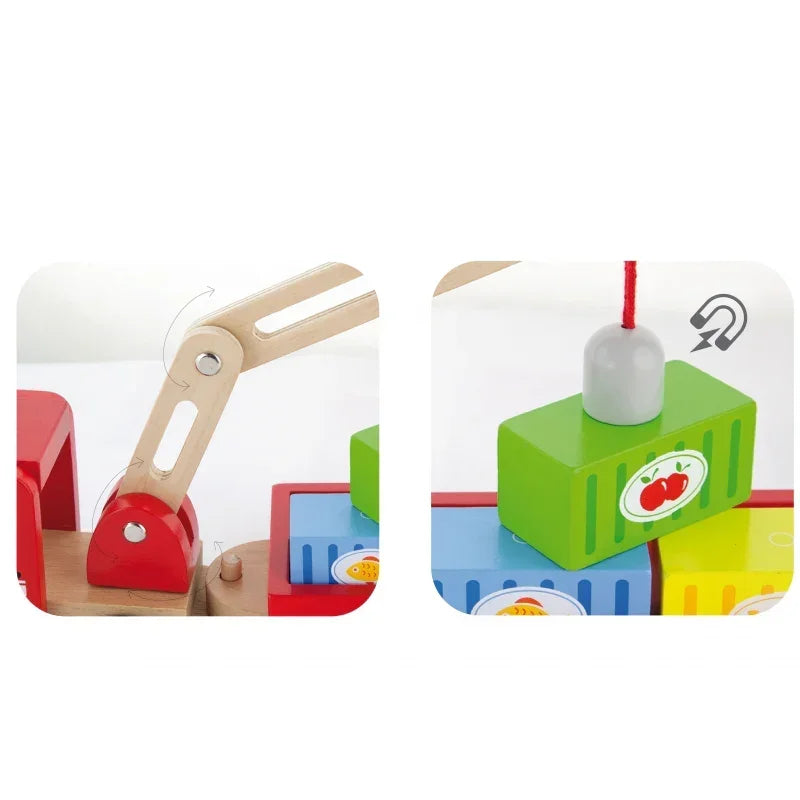 Viga Toys drewniany dźwig transportowy z kontenerami - zabawki-dla-dziewczynki