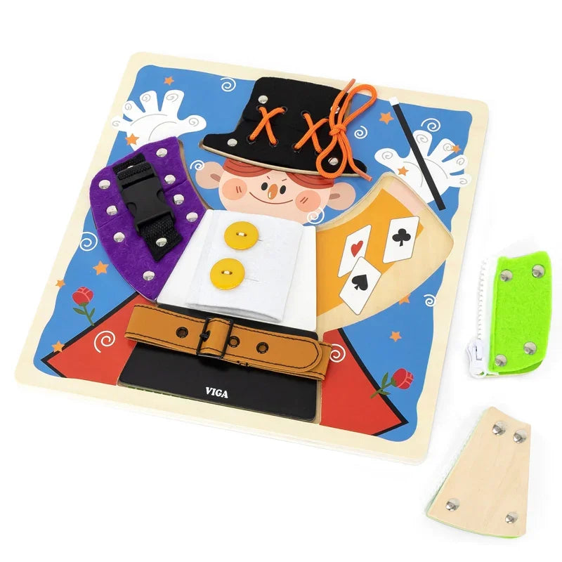 VIGA Drewniana Tablica Manipulacyjna Klamry Zamki Magik Monstessori - zabawki-dla-dziewczynki