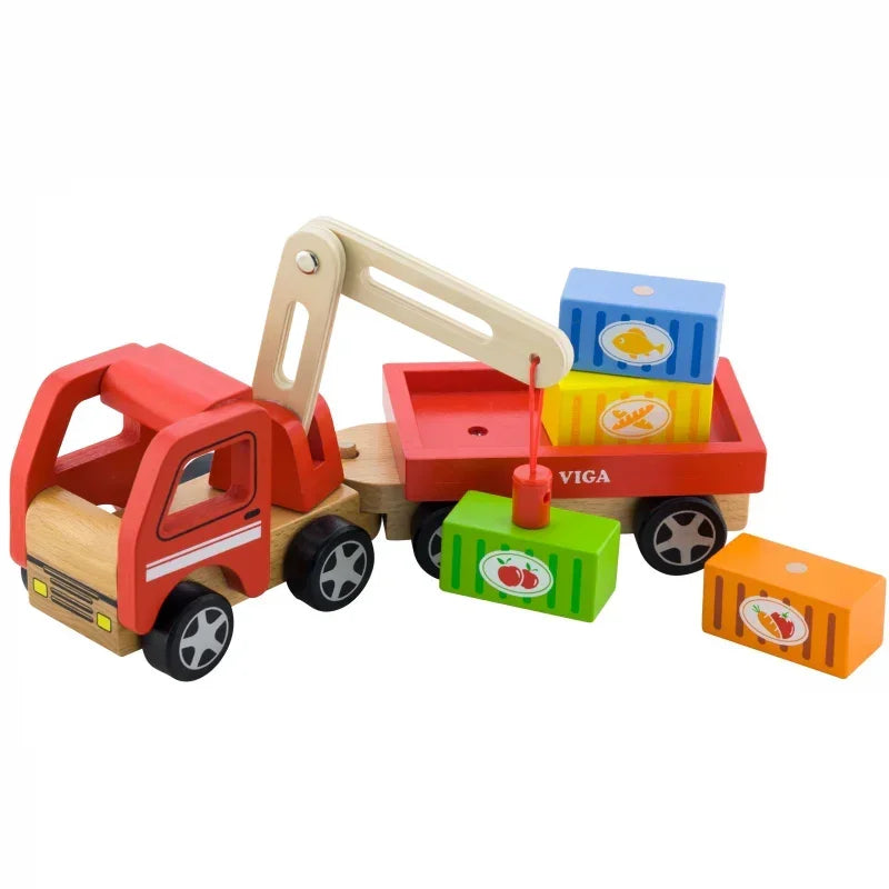Drewniany dźwig Viga Toys zabawka z kontenerami - zabawki-dla-dziewczynki