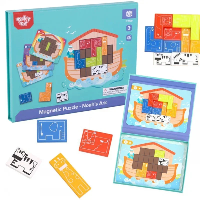 TOOKY TOY Układanka Magnetyczna Montessori Logiczna Puzzle Tetris Arka Noego 26 el. - zabawki-dla-dziewczynki
