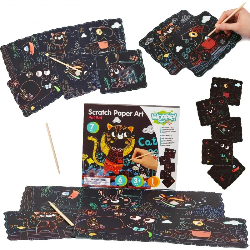 WOOPIE ART&FUN Zestaw Kreatywny Wydrapywanki dla Dzieci 7 el. - zabawki-dla-dziewczynki