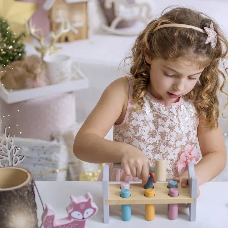 Viga Drewniana Ławeczka Przebijanka Wbijanka z Młotkiem - PolarB Montessori - zabawki-dla-dziewczynki