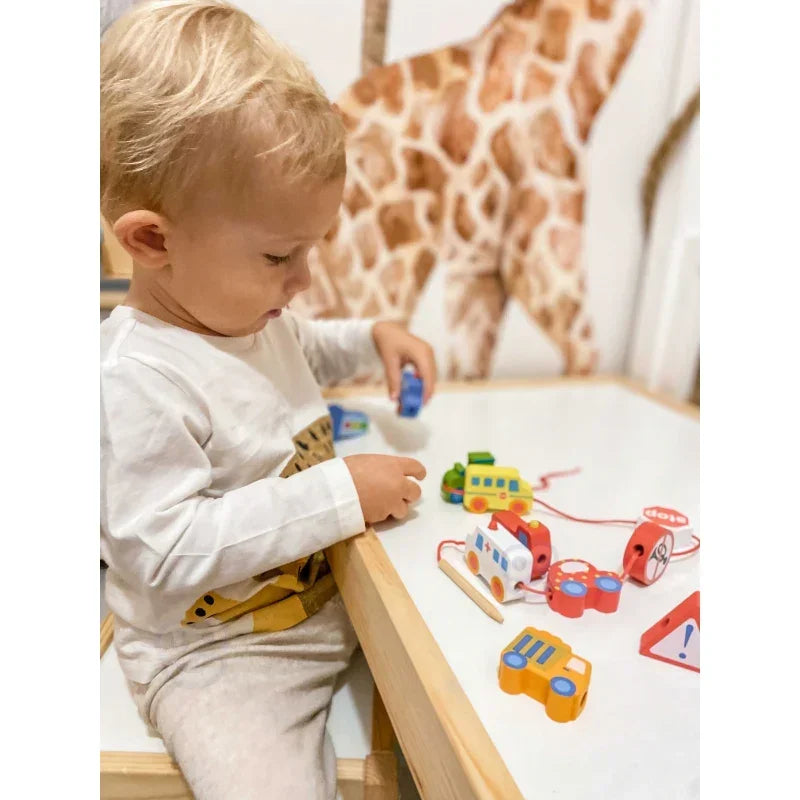 WOOPIE GREEN klocki drewniane pojazdy Montessori nawlekanie - zabawki-dla-dziewczynki