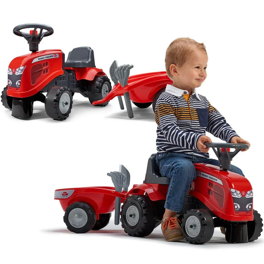 FALK Traktorek Baby Massey Ferguson Czerwony z Przyczepką + akc. Od 1 roku - zabawki-dla-dziewczynki
