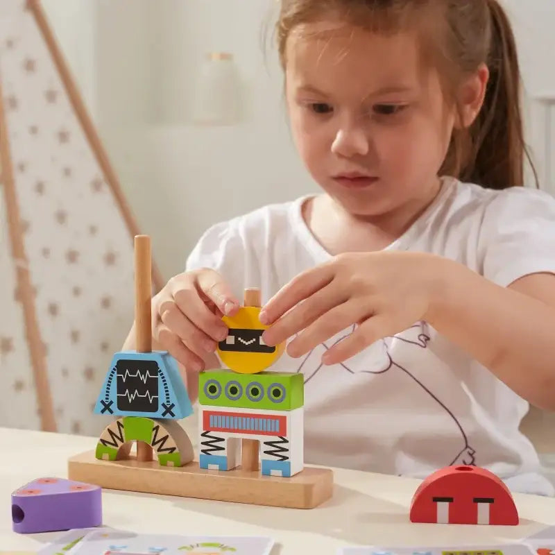 VIGA Układanka Piramidka Roboty 8 el. drewniana zabawka - zabawki-dla-dziewczynki