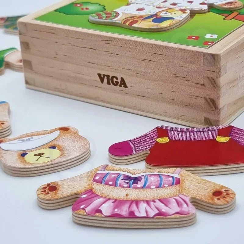 Układanka Drewniana Viga Puzzle Misia Dziewczynkę - zabawki-dla-dziewczynki