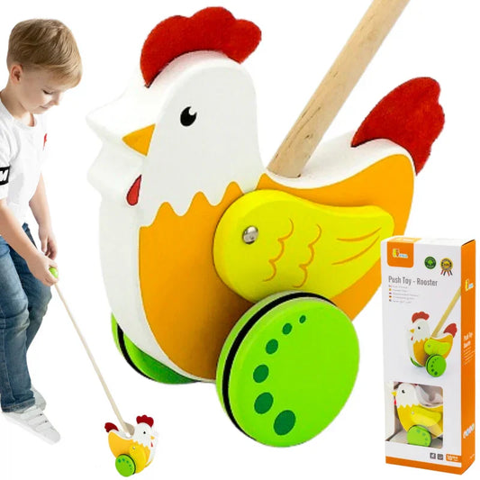 Viga Toys Drewniany Pchacz Edukacyjny Kurka - zabawki-dla-dziewczynki