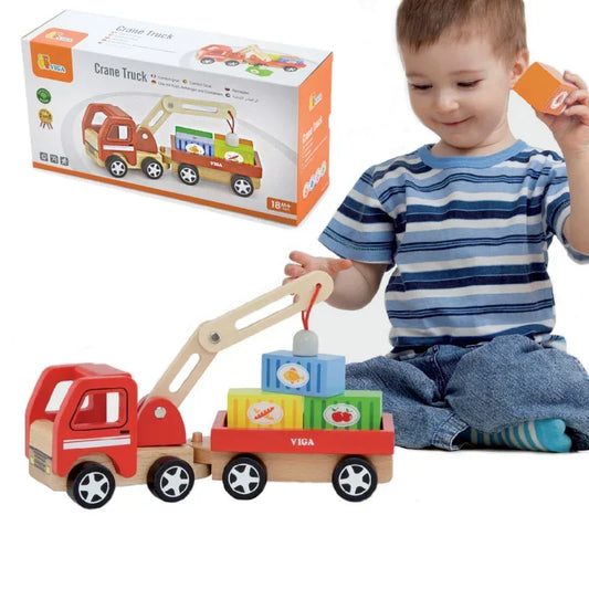 Drewniany dźwig z kontenerami Viga Toys - zabawki-dla-dziewczynki