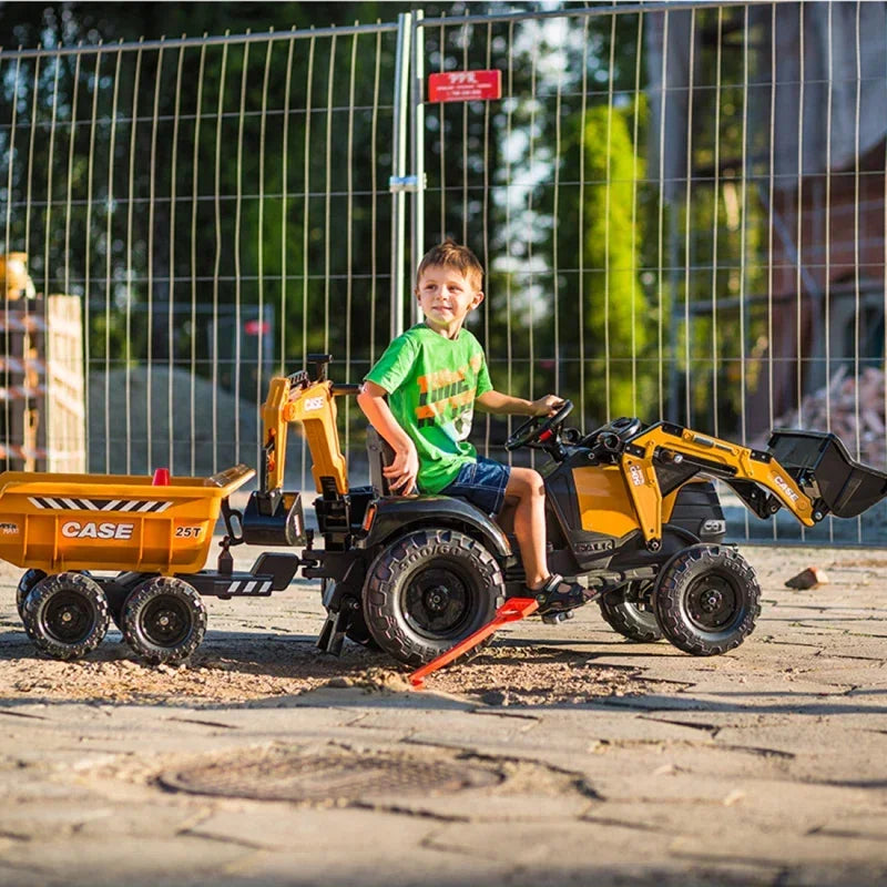 FALK Traktor Case IH Backhoe pomarańczowy z przyczepką - zabawki-dla-dziewczynki