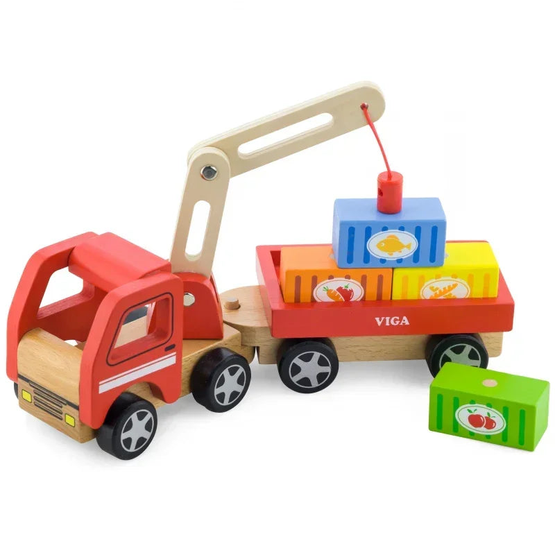 Viga Toys drewniany dźwig z kontenerami zestaw - zabawki-dla-dziewczynki
