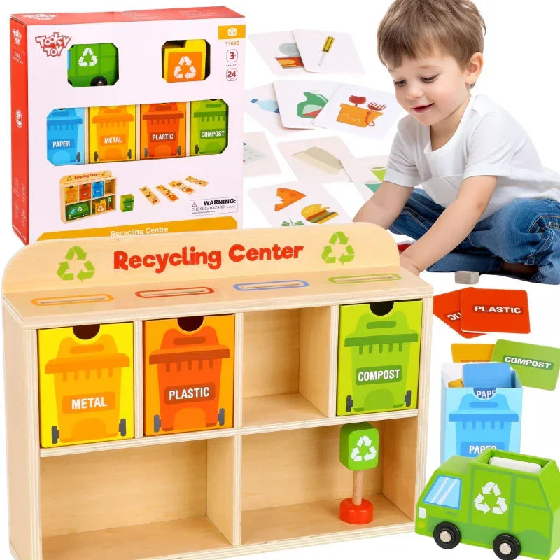 TOOKY TOY Drewniane Centrum Recyklingu Edukacyjny Sorter - zabawki-dla-dziewczynki