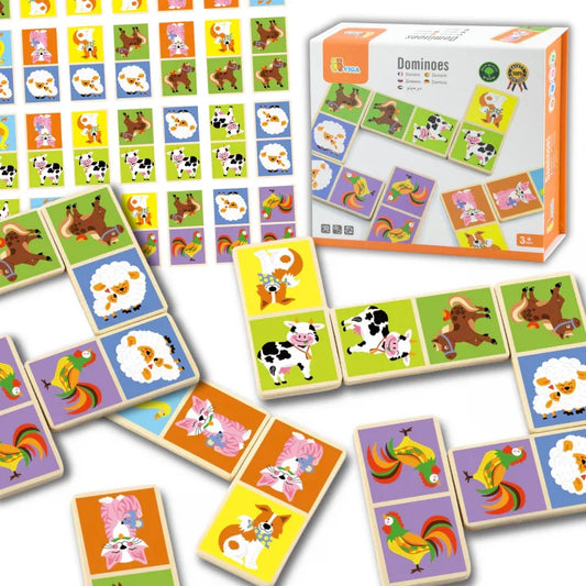 Drewniana gra Domino Farma Viga Toys 28 elementów Montessori - zabawki-dla-dziewczynki