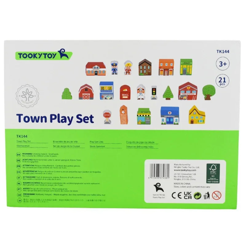TOOKY TOY Drewniany Zestaw Budynków i Figurek Miasto - zabawki-dla-dziewczynki