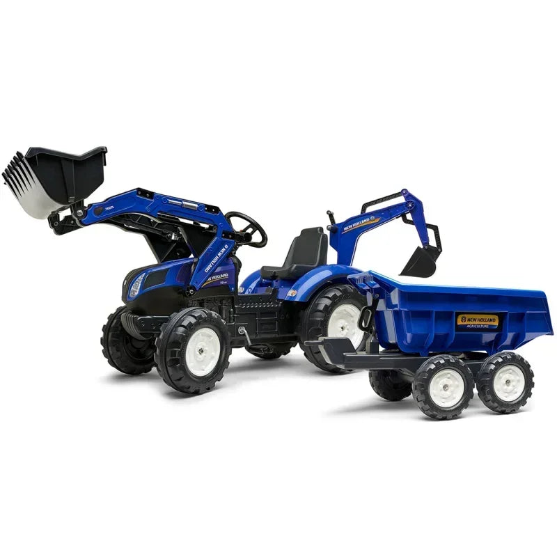 Zabawa na świeżym powietrzu z niebieskim traktorkiem FALK New Holland i przyczepką - zabawki-dla-dziewczynki