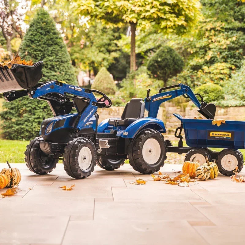 FALK Traktorek New Holland Niebieski na Pedały z Przyczepką zabawka dla dzieci od 3 lat - zabawki-dla-dziewczynki